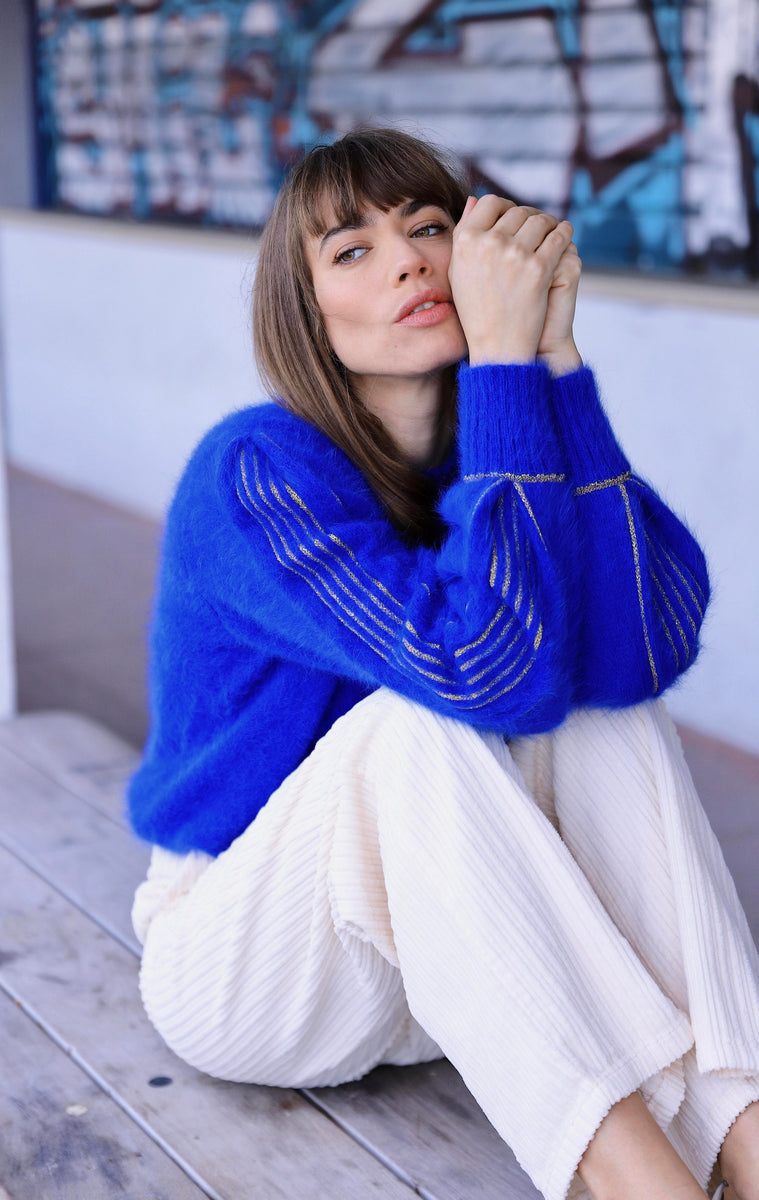 Pull En Angora Anny Blatt - Tons De Bleu, Motifs Losanges - Taille XL - Neuf Sans étiquettes
