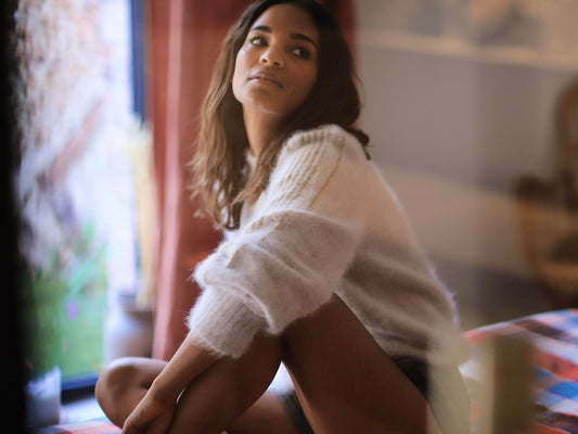 Pull Alix Angora Beige et doré.