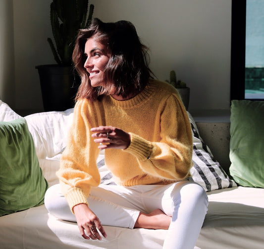Pull Alix mohair et soie Soleil couchant.