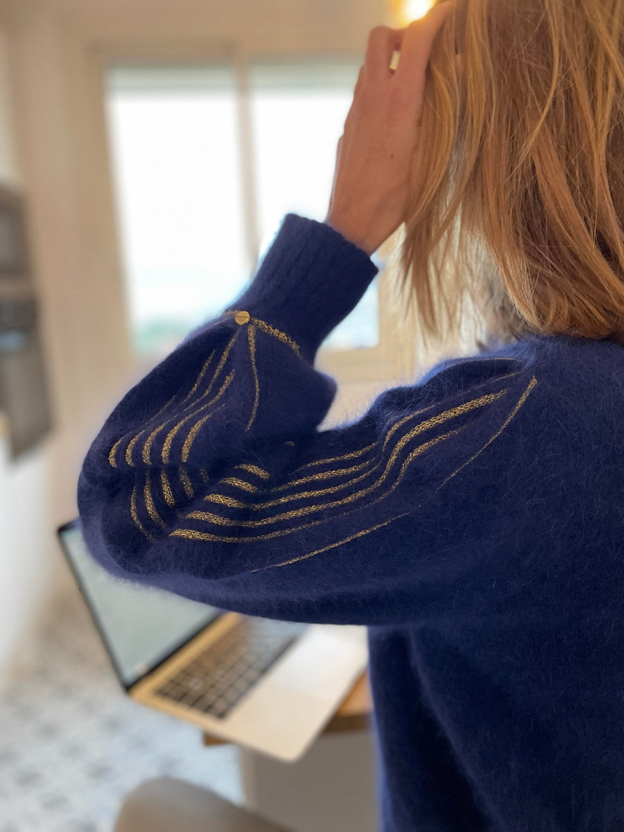Pull En Angora Anny Blatt - Tons De Bleu, Motifs Losanges, Taille XL - Neuf Sans étiquette