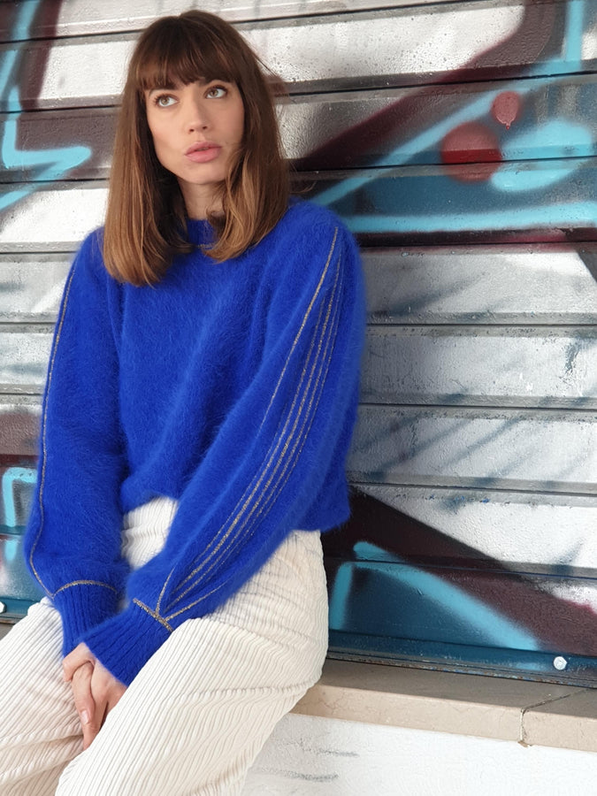 Charger l&#39;image dans la galerie, Pull Alix Angora bleu olympiade et doré
