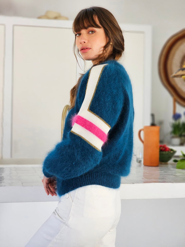 Pull Angora Anny Blatt - Taille XL - Couleur Bleue - Occasion Parfait état - Lavage Main