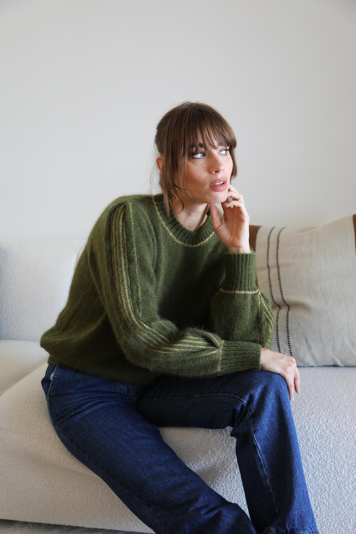 Pull Alix Mohair Kaki et doré.