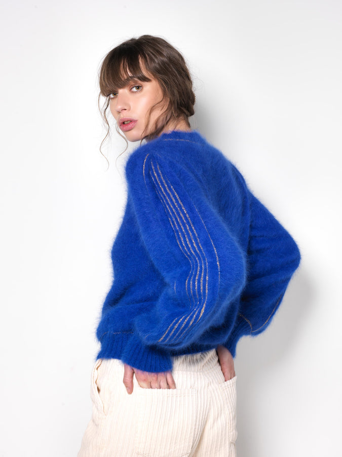 Charger l&#39;image dans la galerie, Pull Alix Angora bleu olympiade et doré
