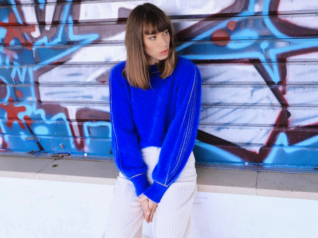 Pull mohair bleu hotsell