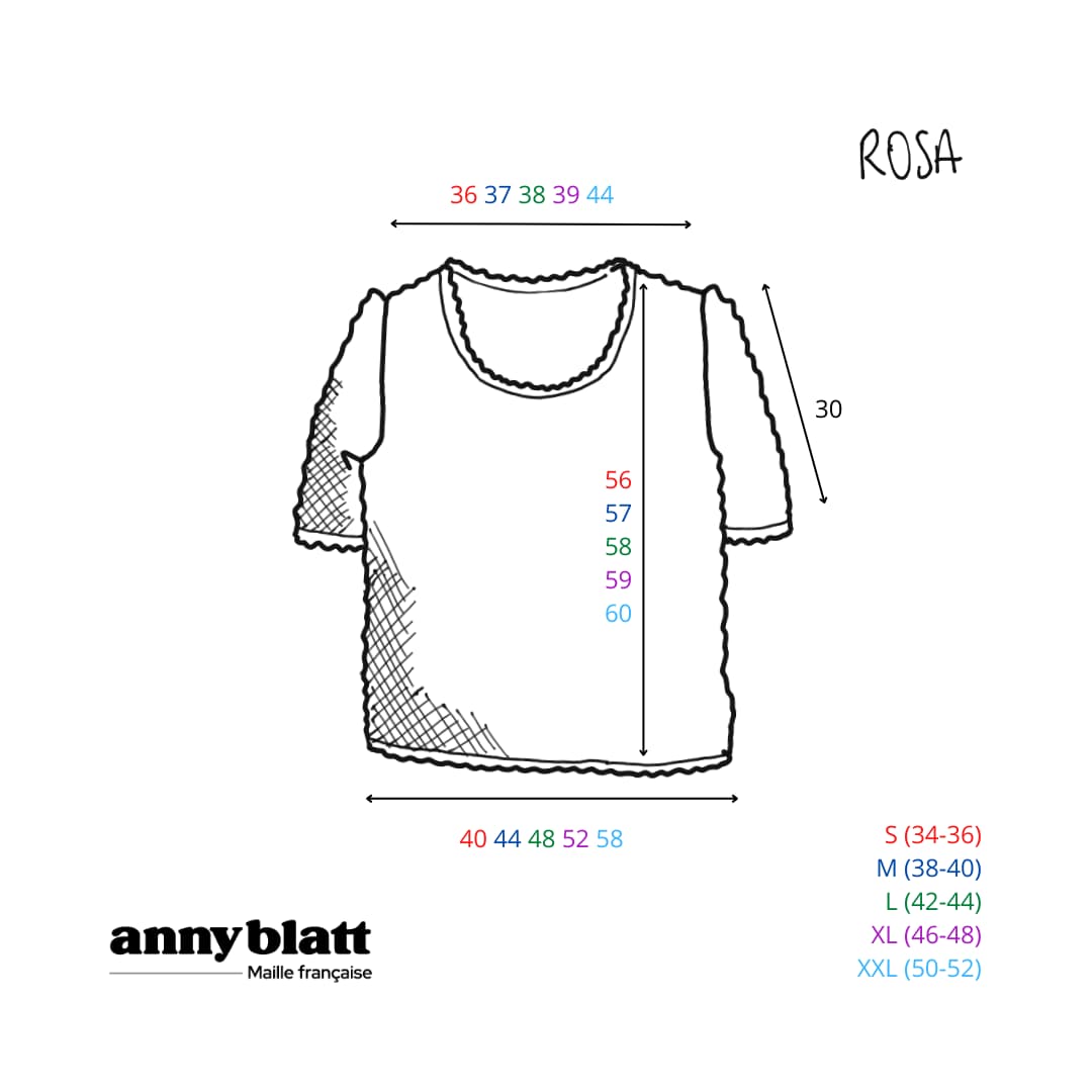 guide des tailles top été à tricoter Anny Blatt