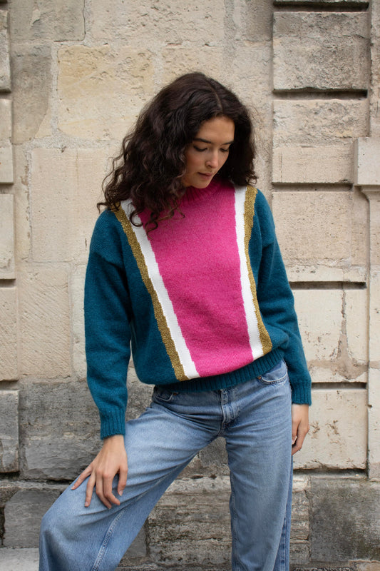 Pull Serena mohair Pacifique et rose - En précommande.