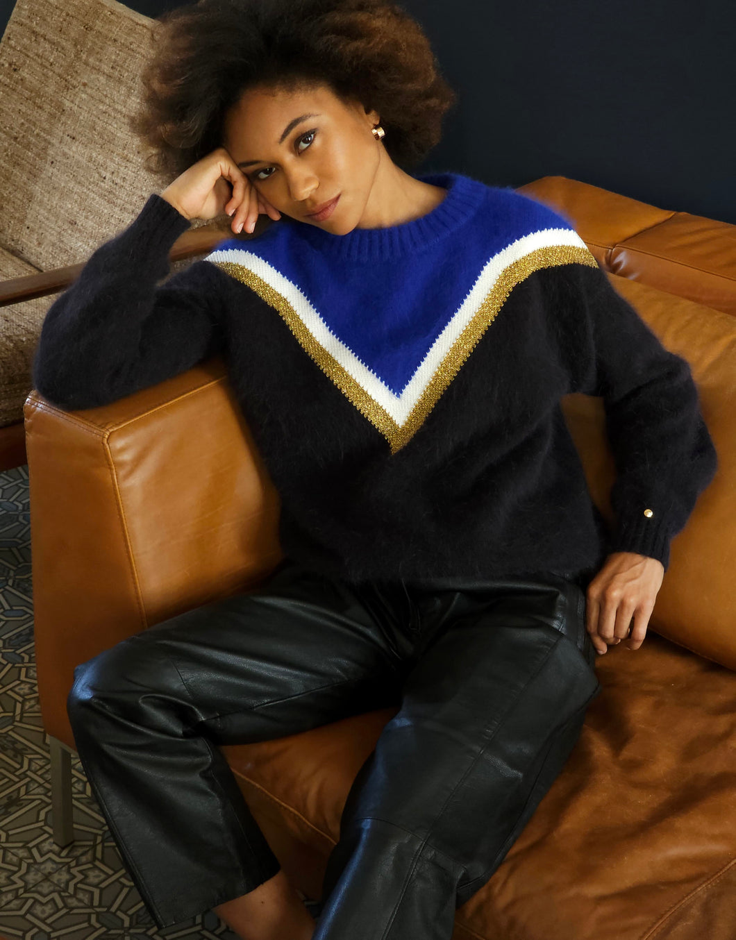 Pull Celeste bleu et noir