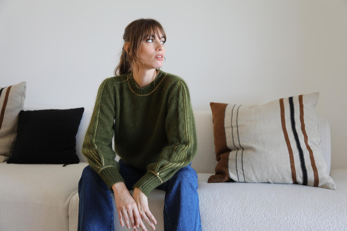 Pull Alix Mohair Kaki et doré.