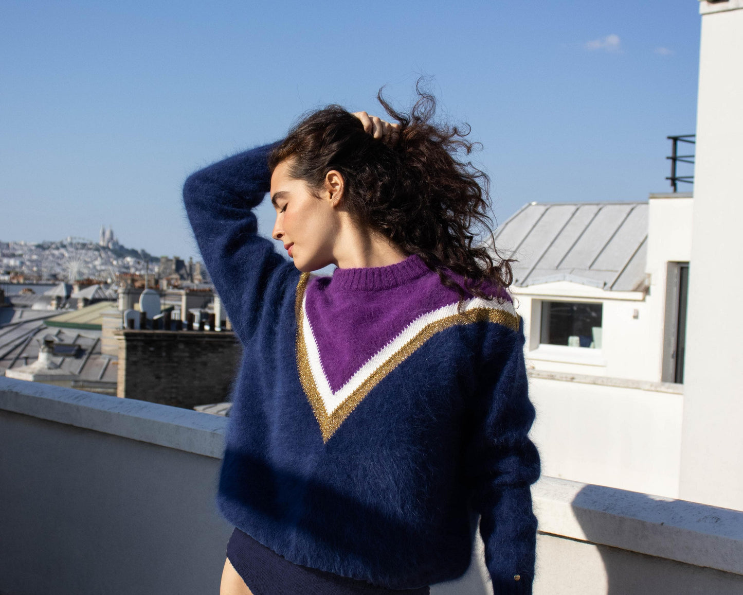 Pull Celeste Marine et mûre - En précommande.