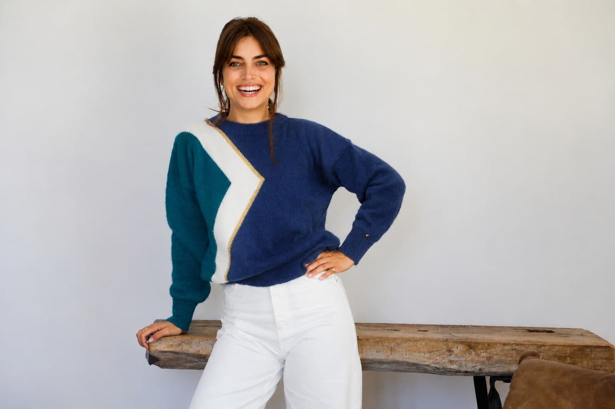 Pull Billie doré Marine et Pacifique.