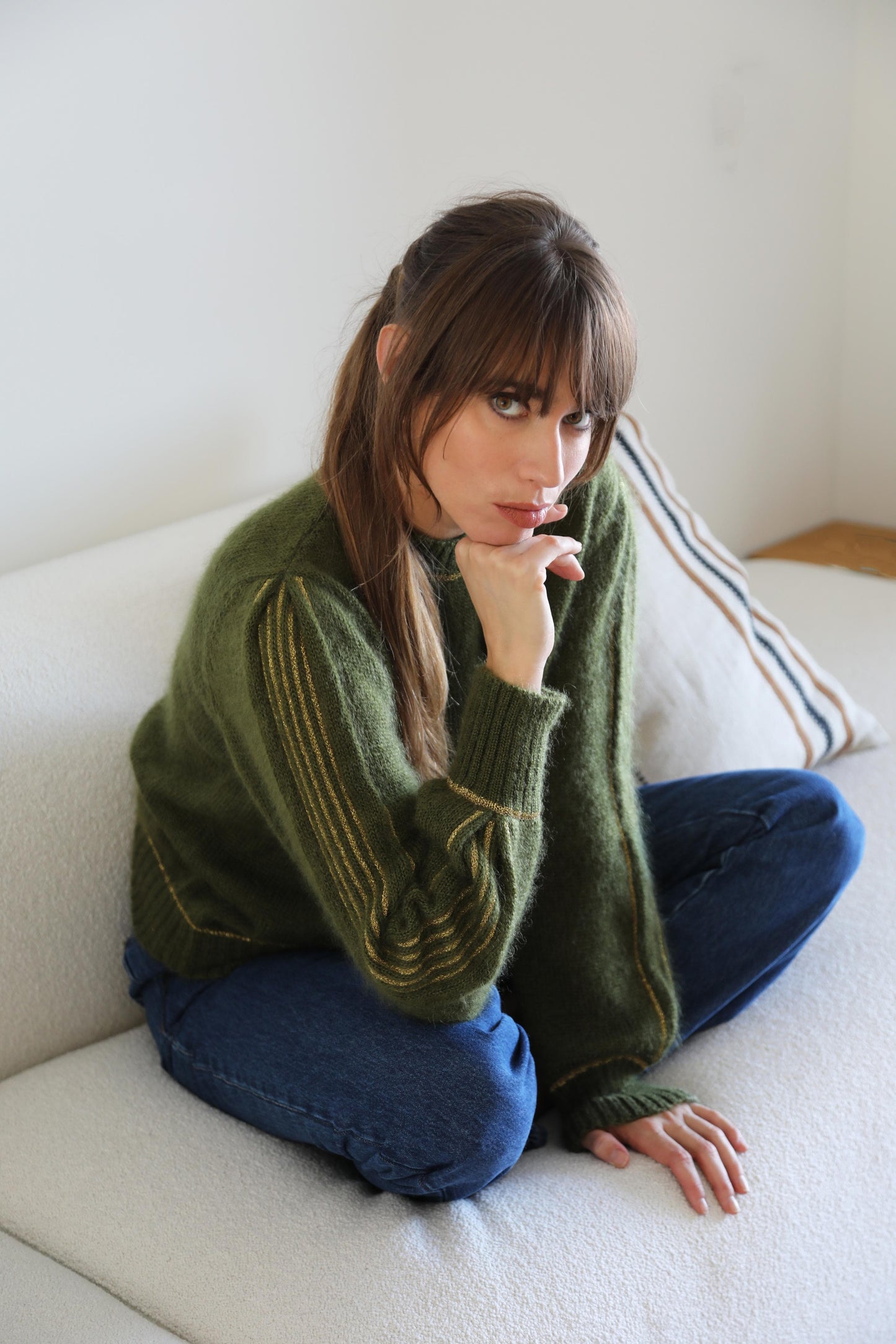 Pull Alix Mohair Kaki et doré.