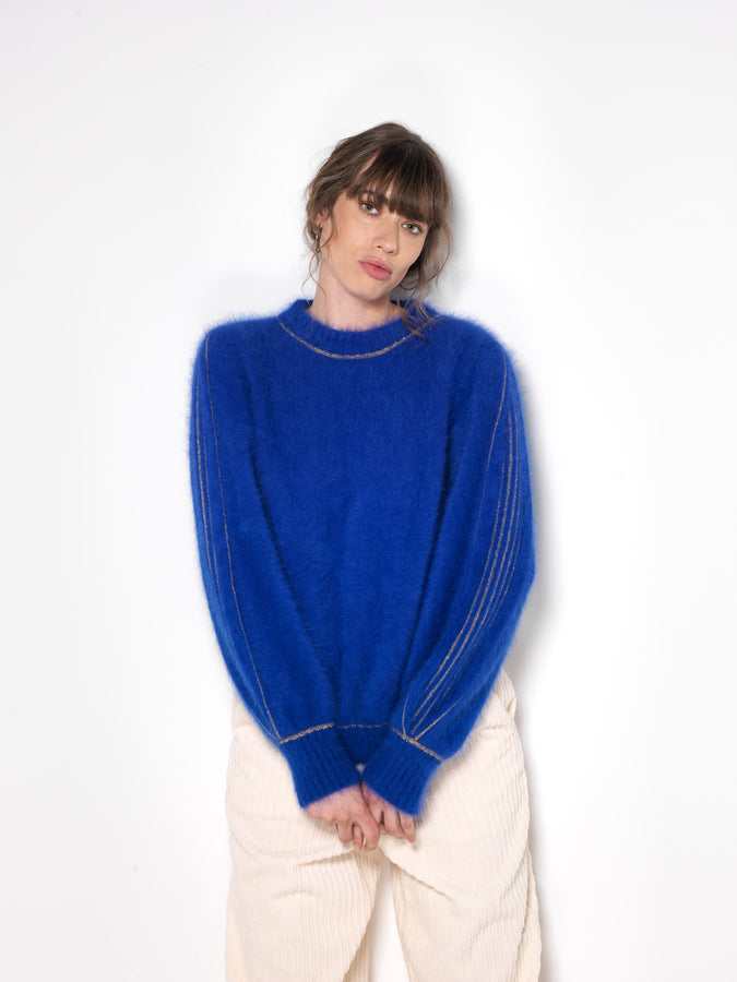 Charger l&#39;image dans la galerie, Pull Alix Angora bleu olympiade et doré
