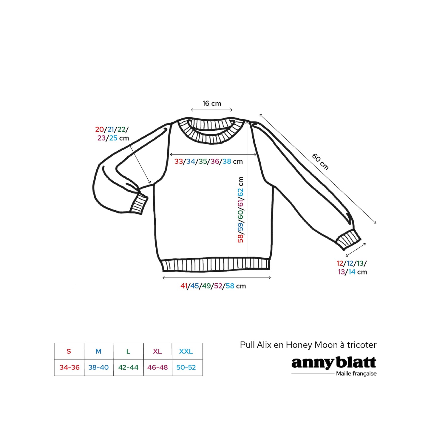 guide des tailles pull fabriqué en France