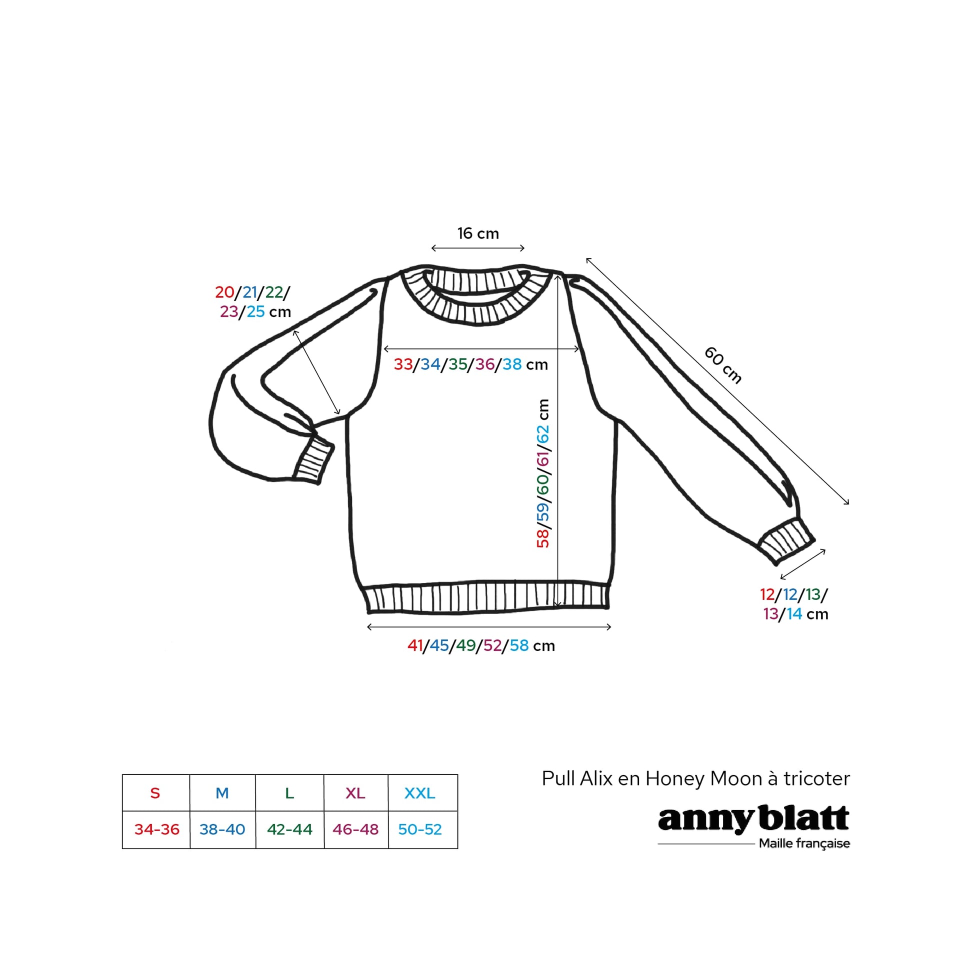 guide des tailles pull fabriqué en France 