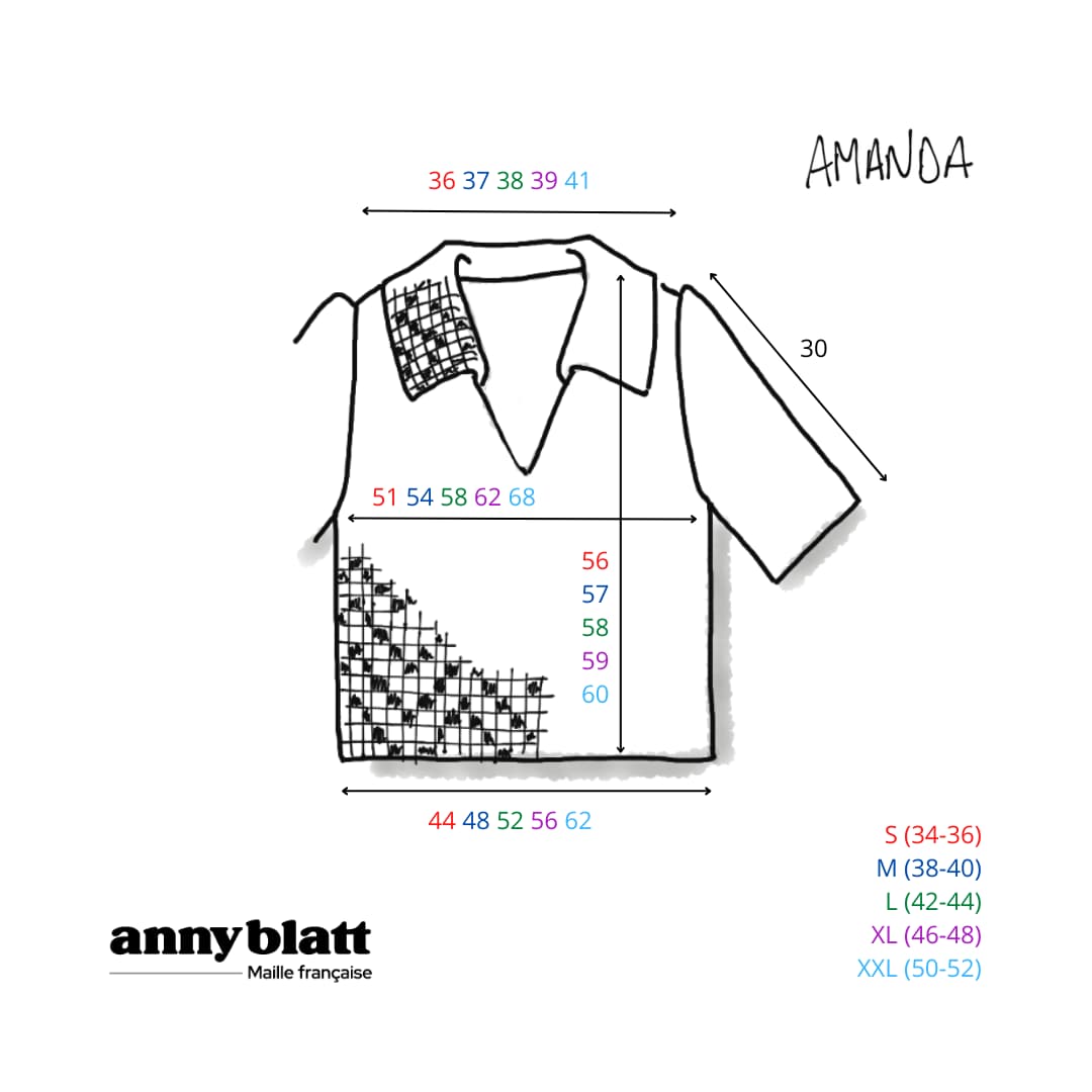 guide des tailles modèle crochet ajouré manches courtes en coton