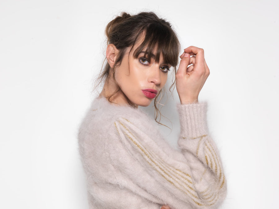 Charger l&#39;image dans la galerie, Pull Alix Angora Beige et doré
