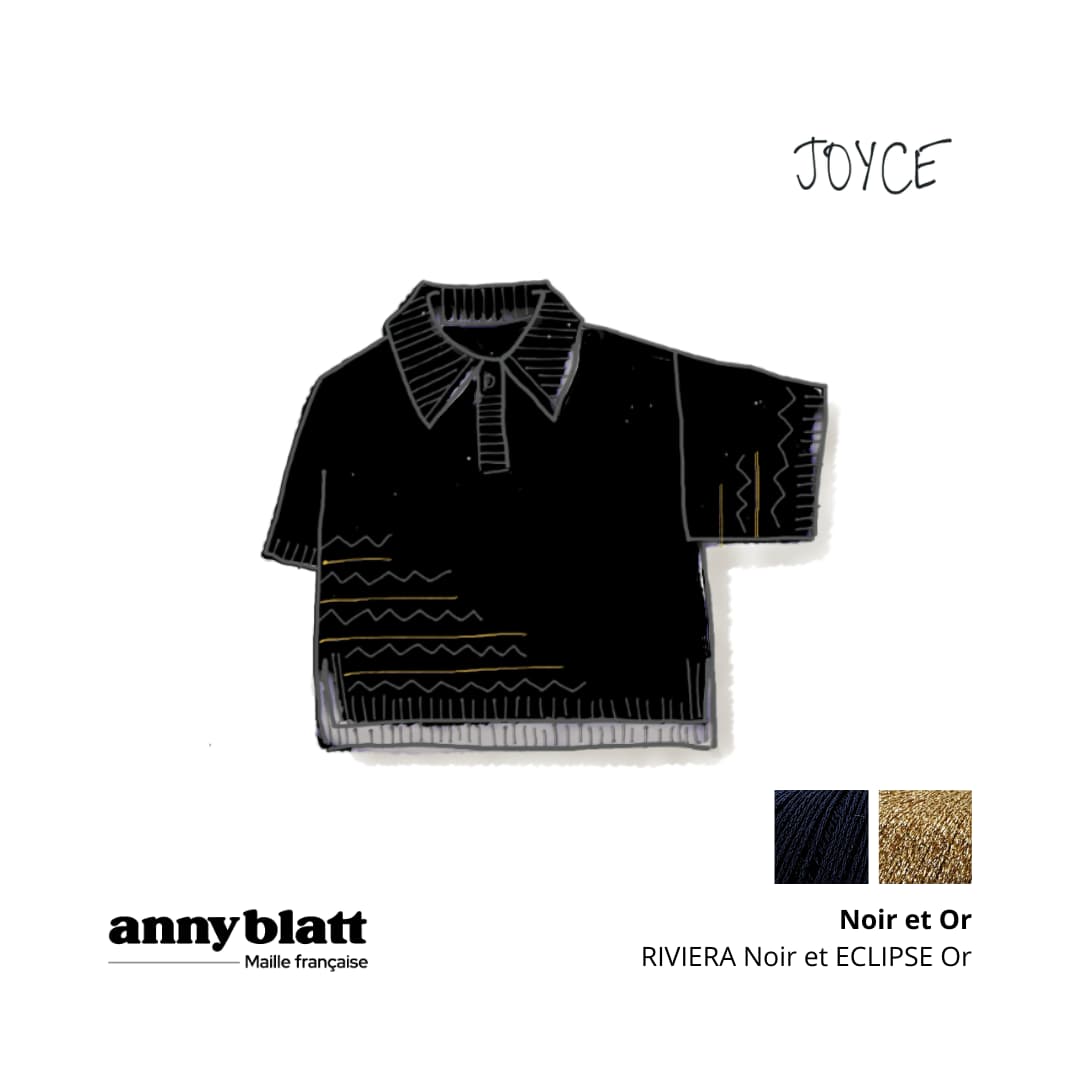 Polo Femme à tricoter en coton noir et doré