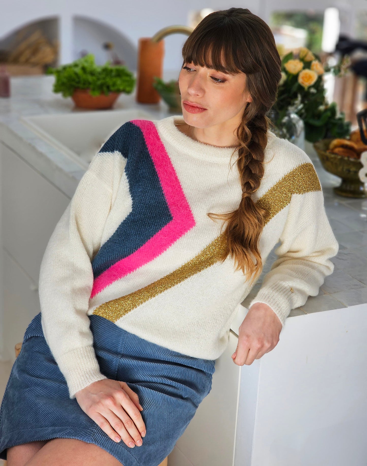 Pull Inès Baltique et or.
