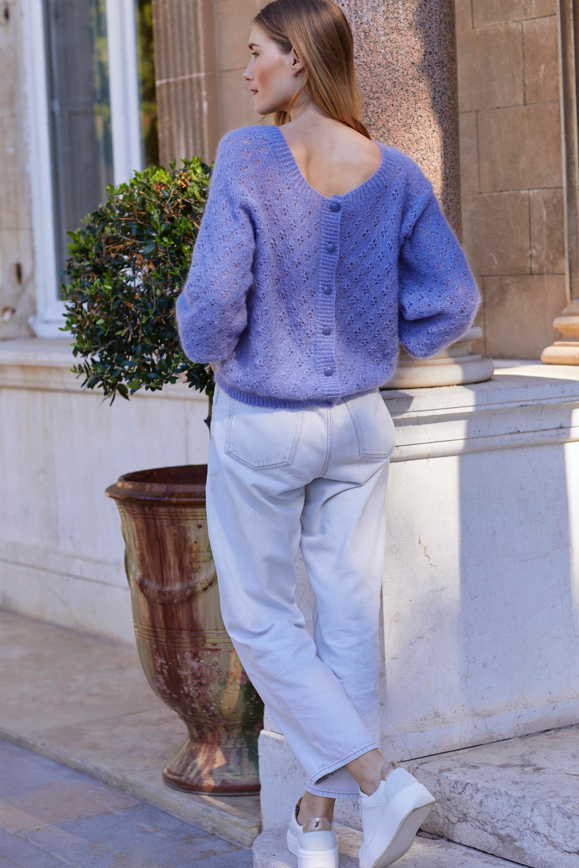 pull femme en mohair et soie gris violet 