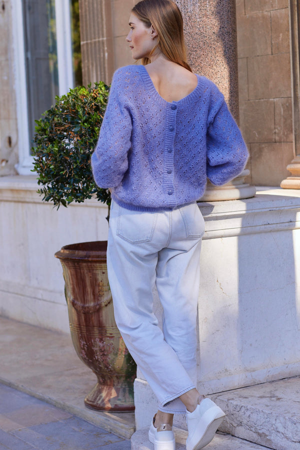 Charger l&#39;image dans la galerie, pull femme en mohair et soie gris violet 
