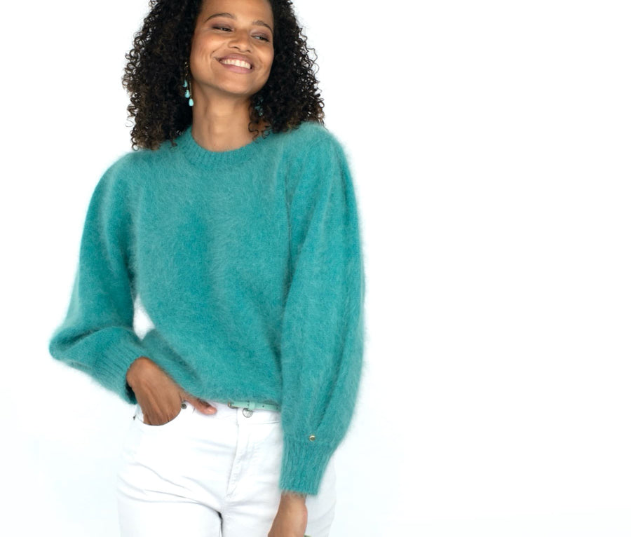 Charger l&#39;image dans la galerie, Pull Alix Angora vert Menthe
