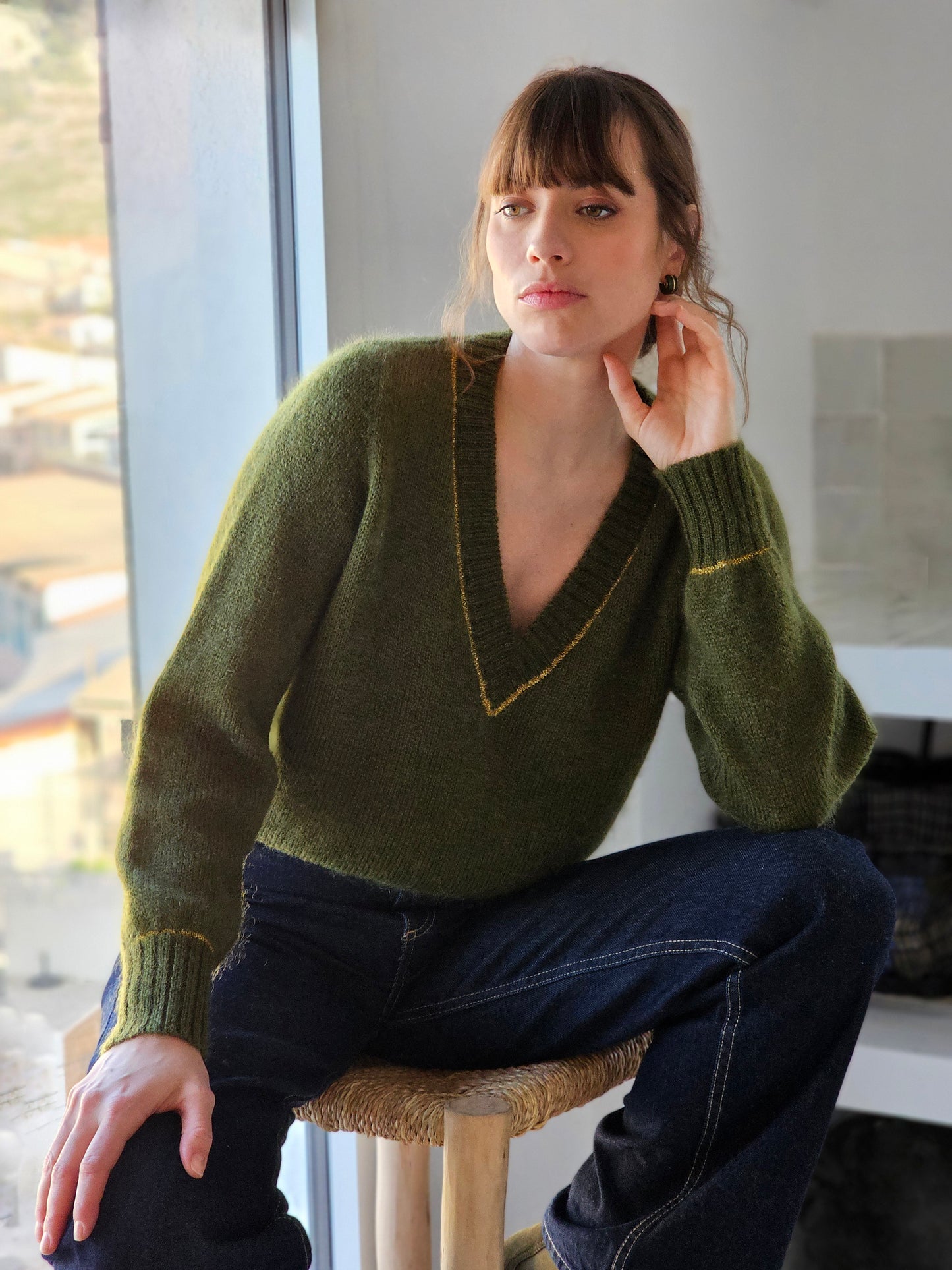 Pull Avy à tricoter en Mohair et doré.