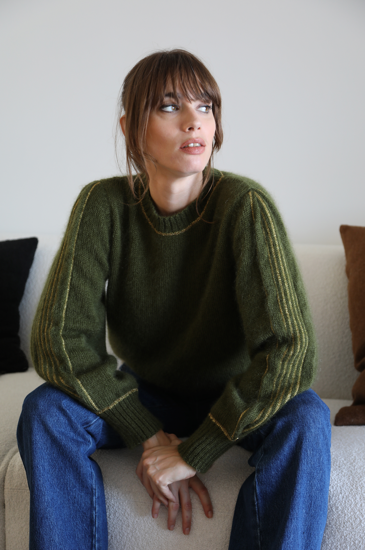 Pull Alix à tricoter en mohair et doré.