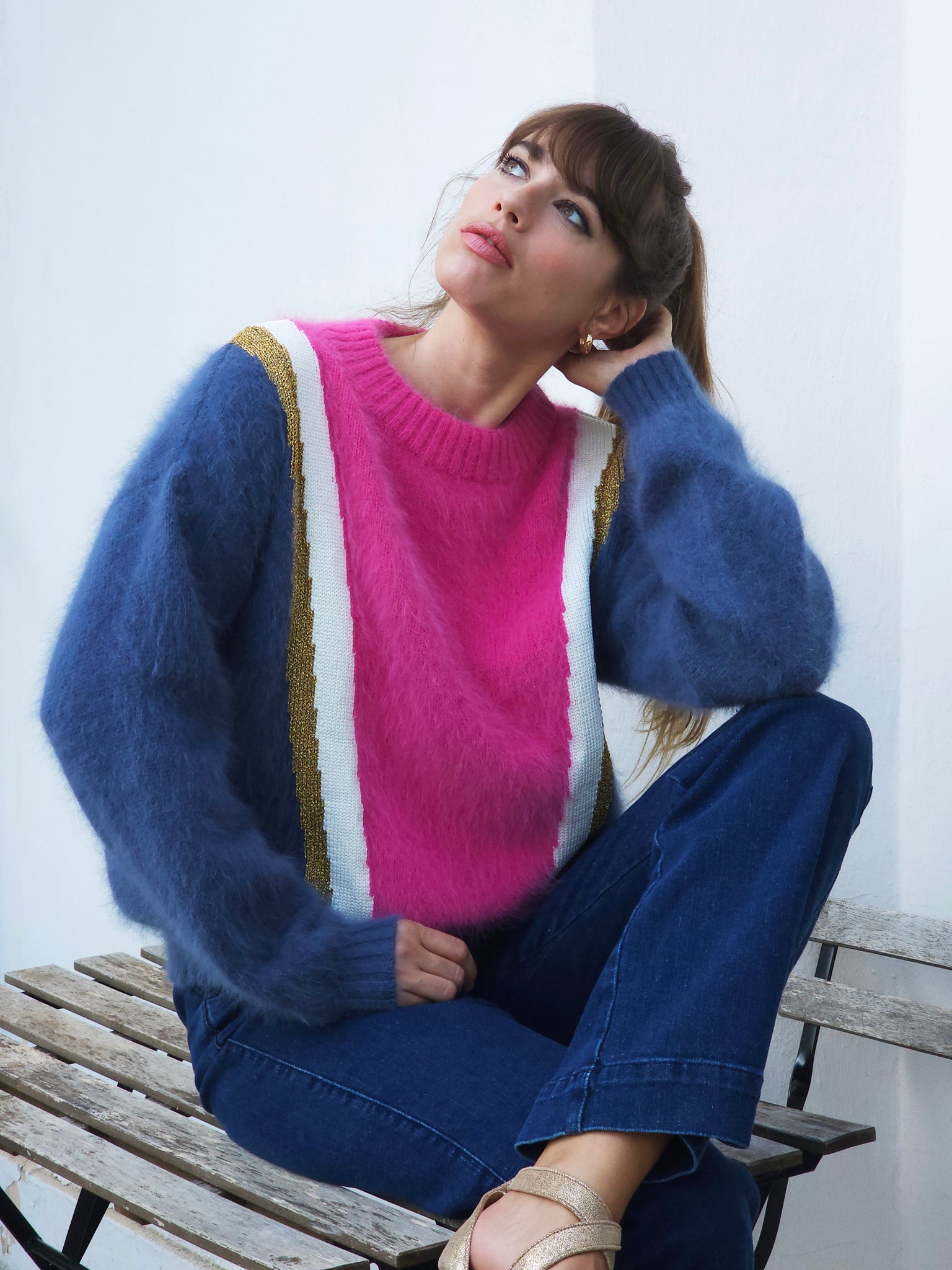 Pull En Angora Anny Blatt Modèle "Cerbère" à Rayures - Taille XL, Occasion Très Bon état