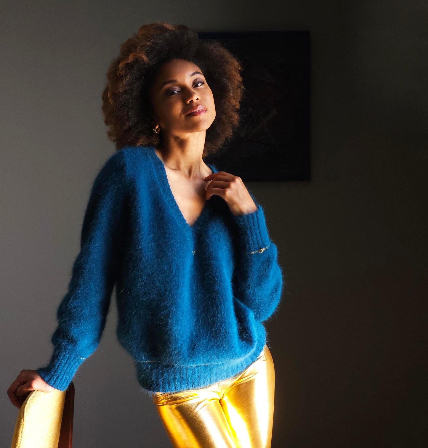 Pull Avy à tricoter en Angora et doré.