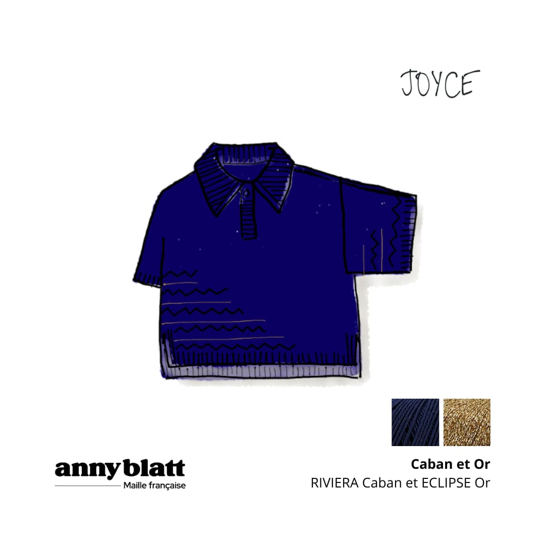Polo à tricoter en coton bleu foncé et dorée 