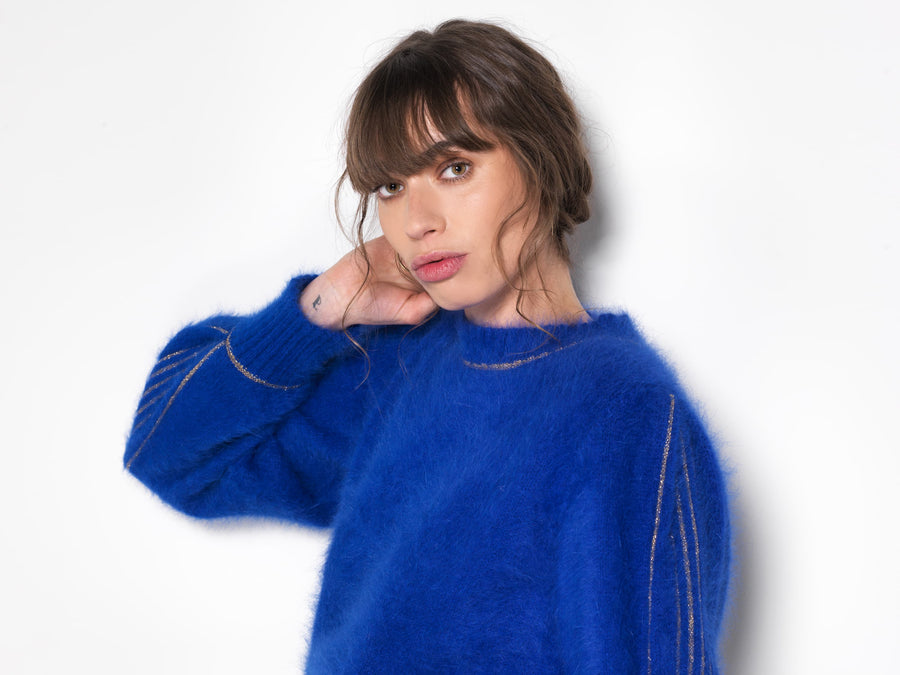 Charger l&#39;image dans la galerie, Pull Alix Angora bleu olympiade et doré
