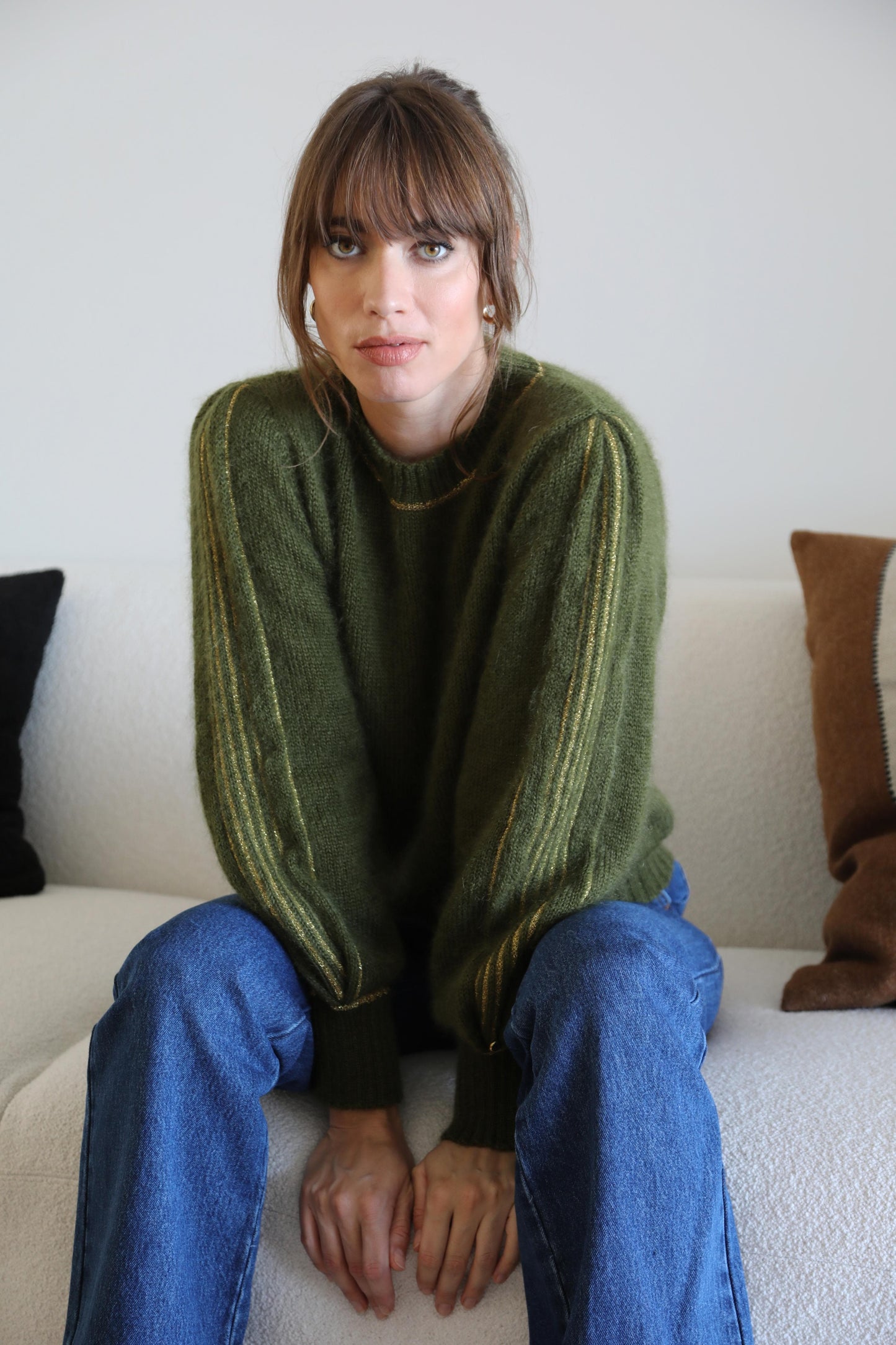 Pull Alix Mohair Kaki et doré.