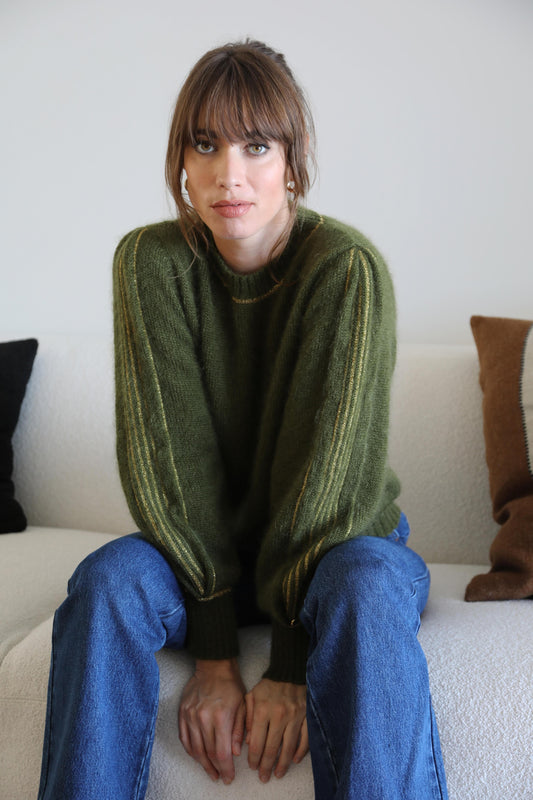 Pull Alix Mohair Kaki et doré.
