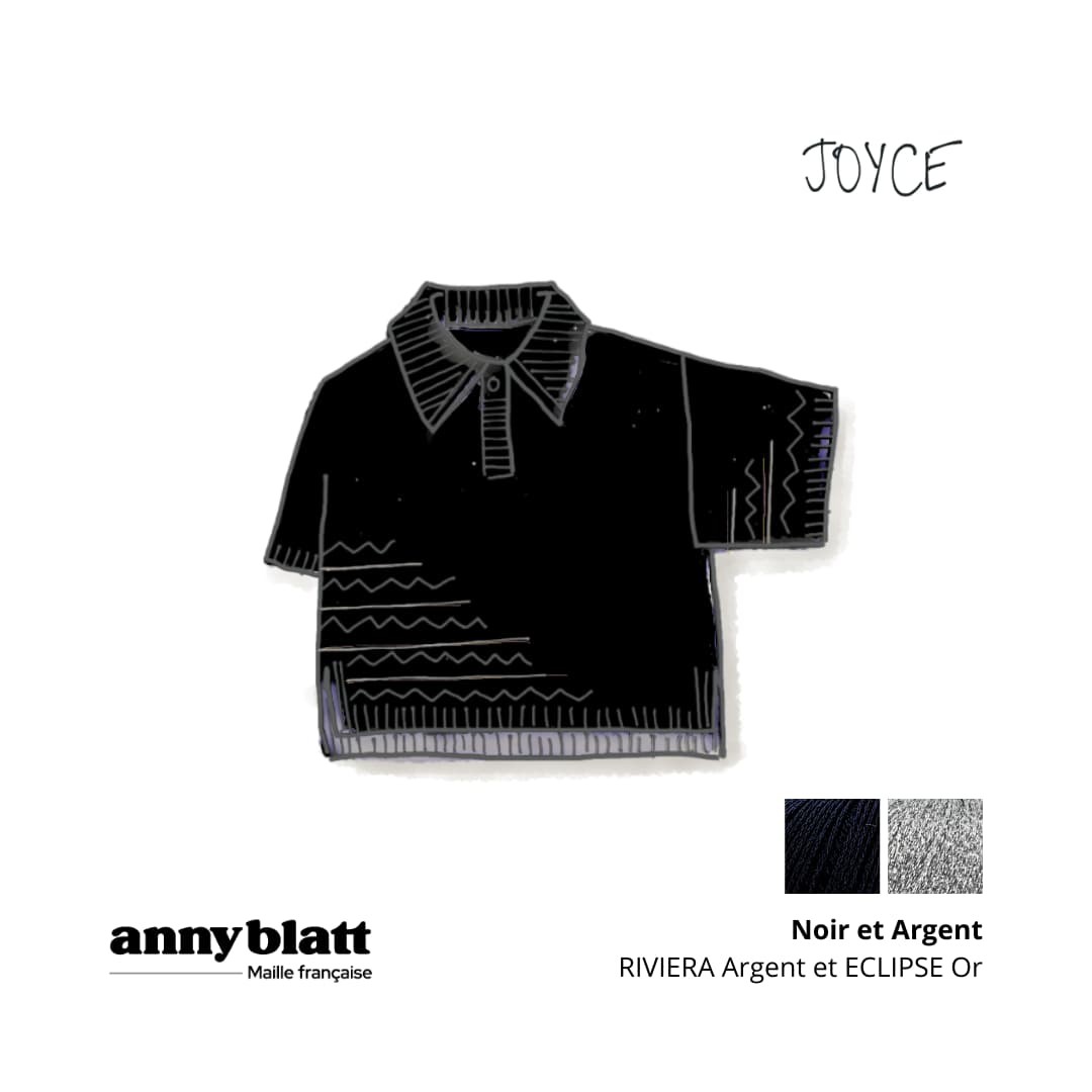 Polo à tricoter en coton noir et argenté 