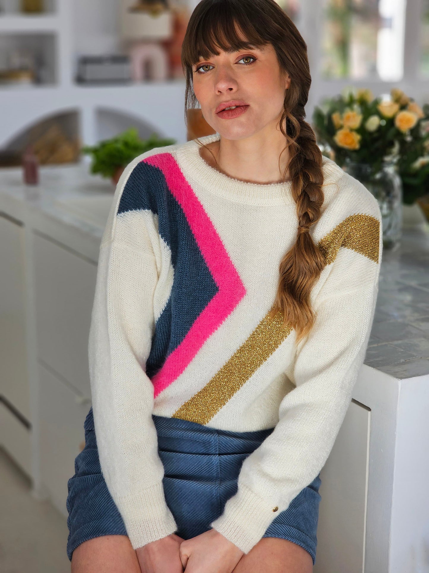 Pull Inès Baltique et or.