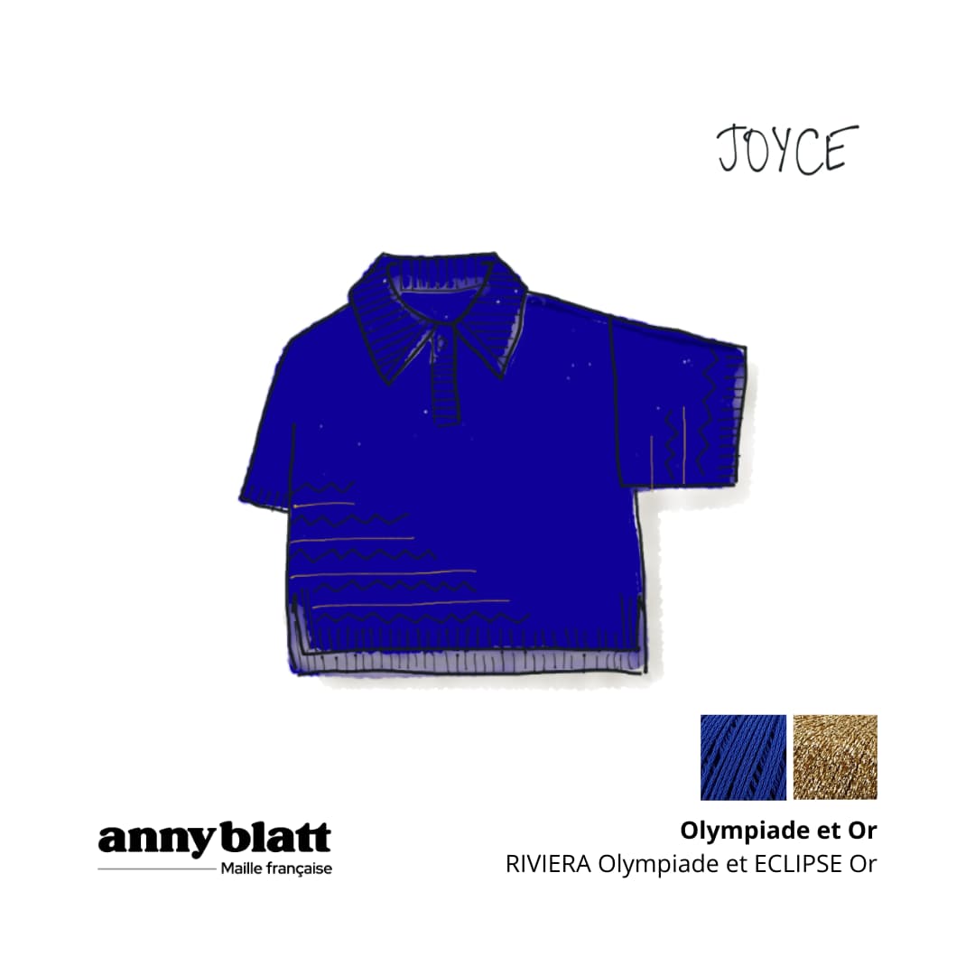 Polo à tricoter en coton bleu et fantaisie 