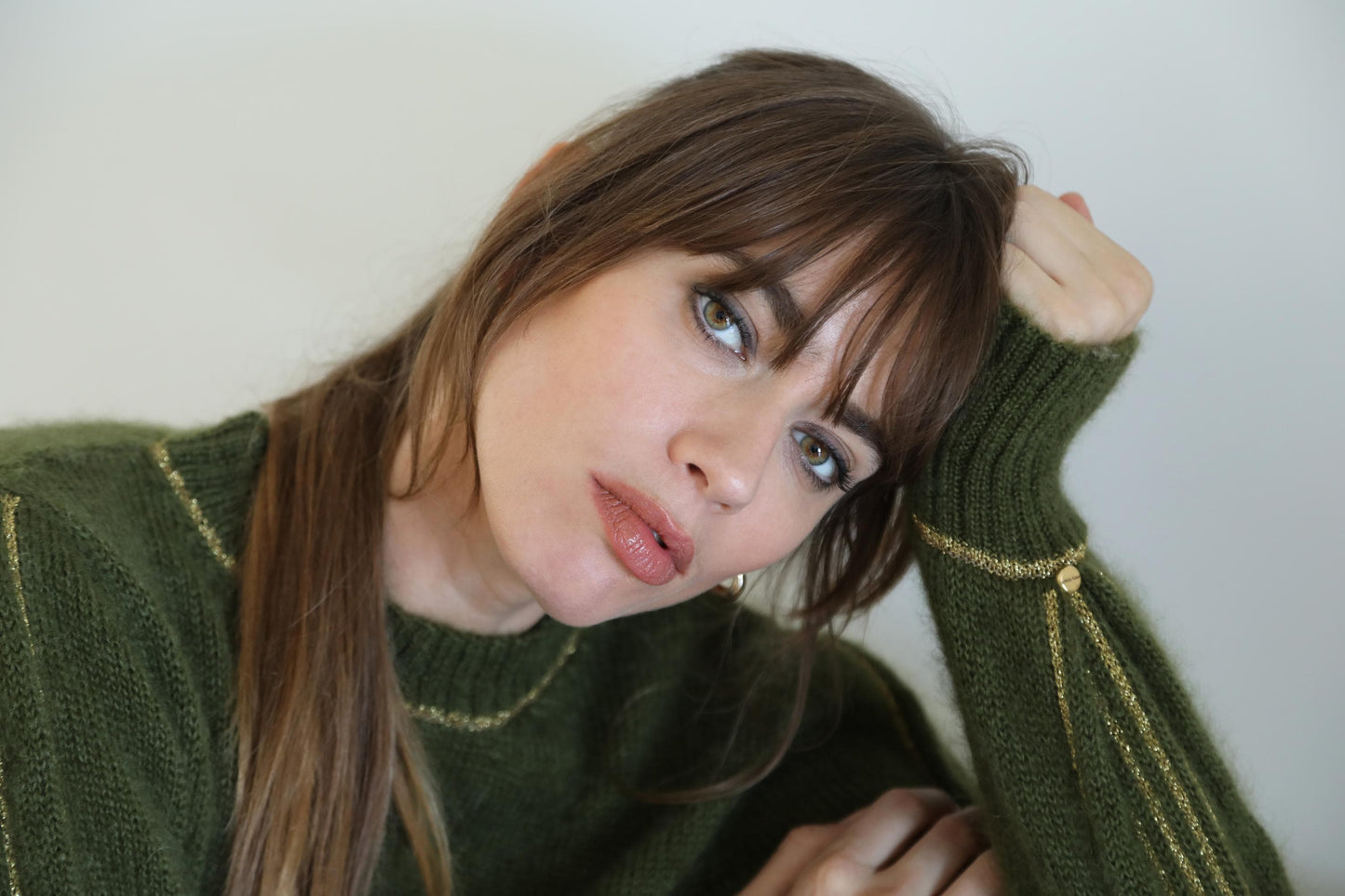 Pull Alix Mohair Kaki et doré.