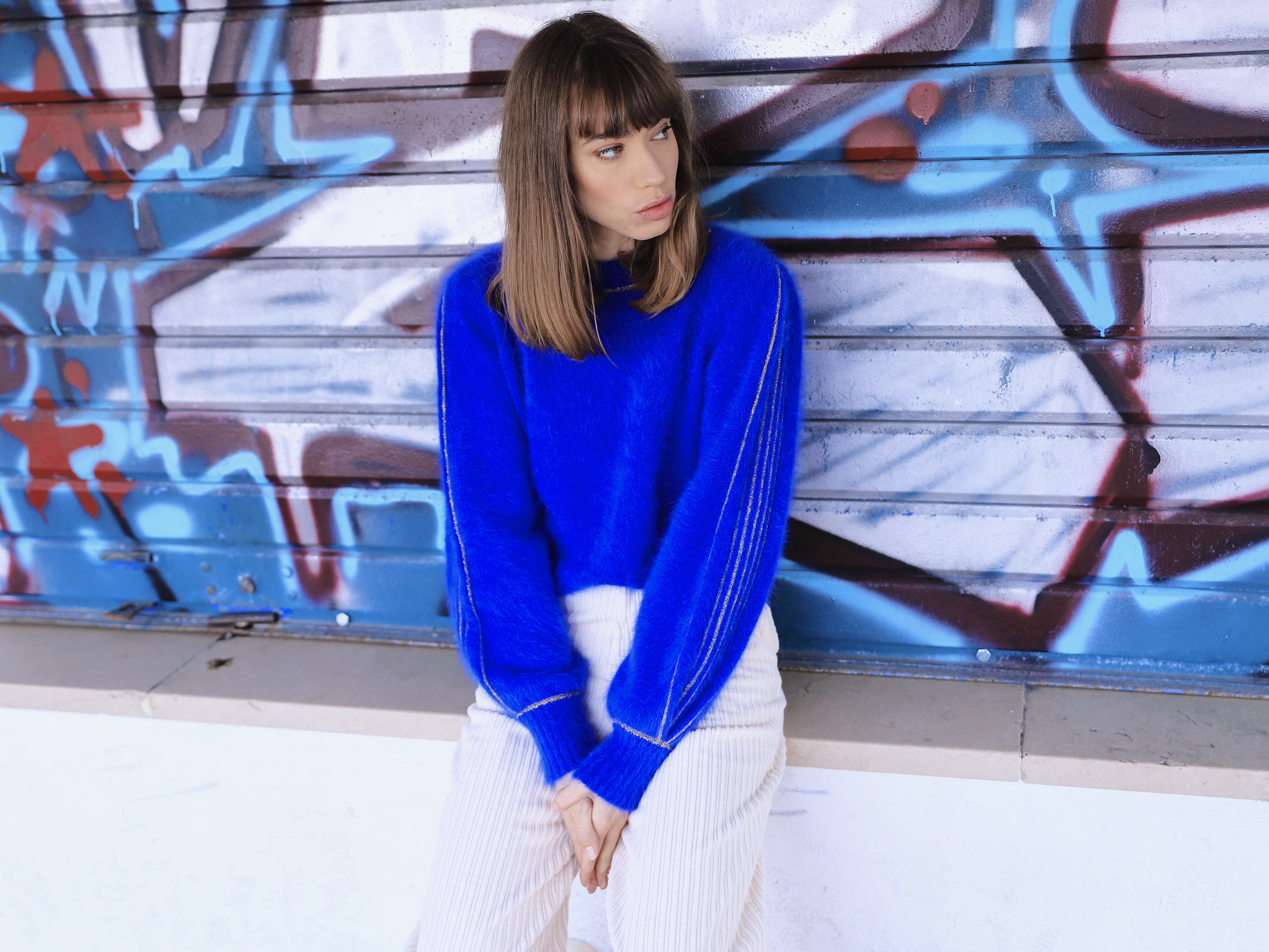 Pull Angora Bleu et or pour Femme Alix - 100% Made in France