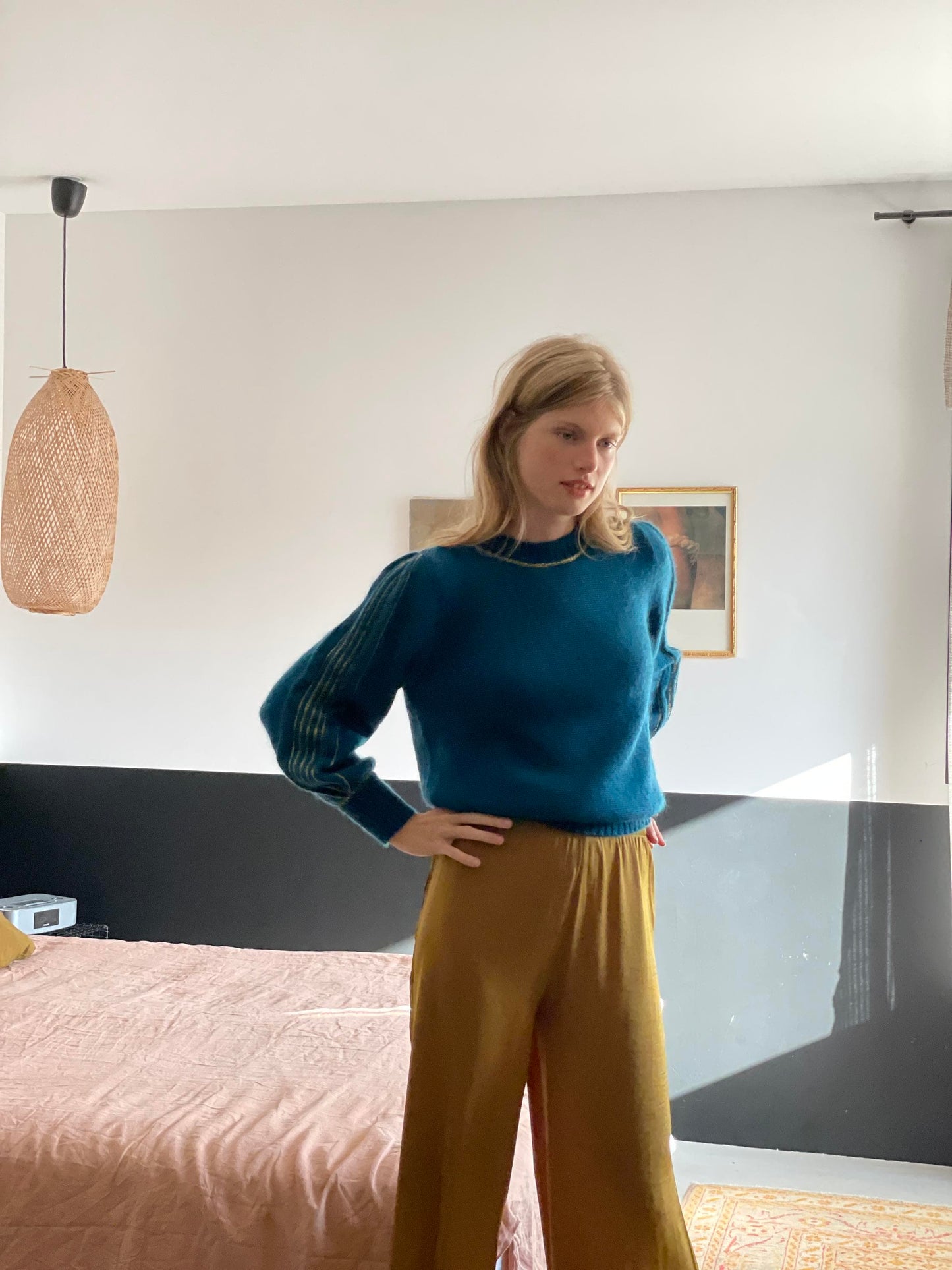 Pull Alix mohair Pacifique et doré.