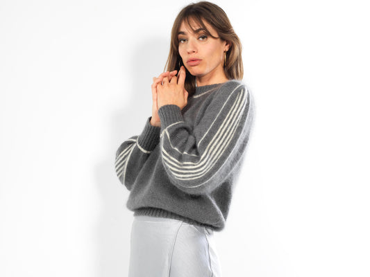 Pull Alix mohair à lignes écrues.