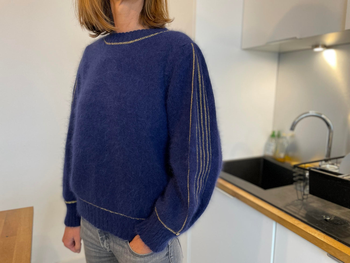 Pull Alix Angora Marine et doré