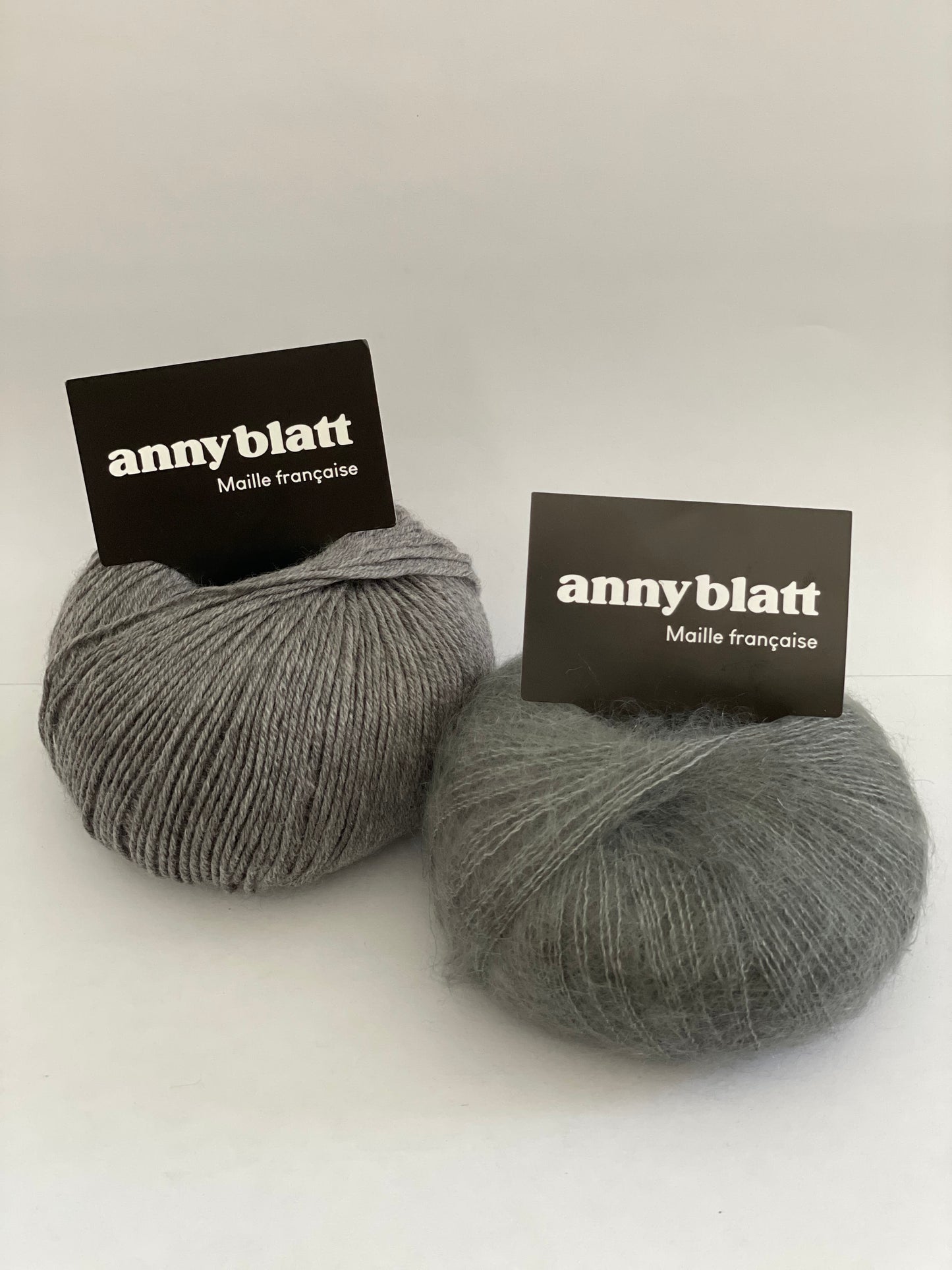 Pelote mohair et mérinos minéral et mouette honey moon et baby blatt extra fine