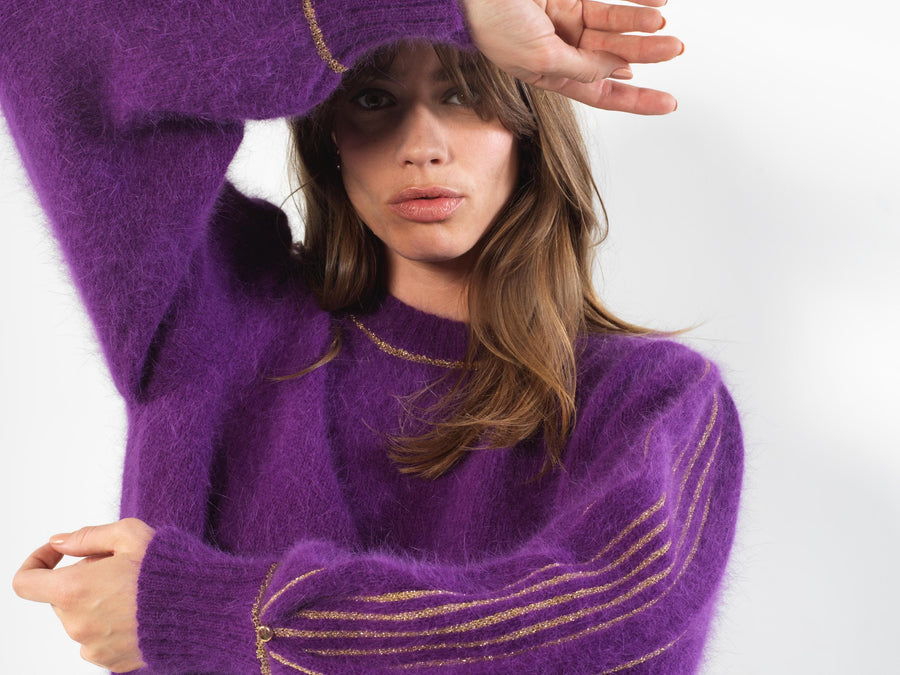 Charger l&#39;image dans la galerie, Pull Alix Angora Mûre et doré
