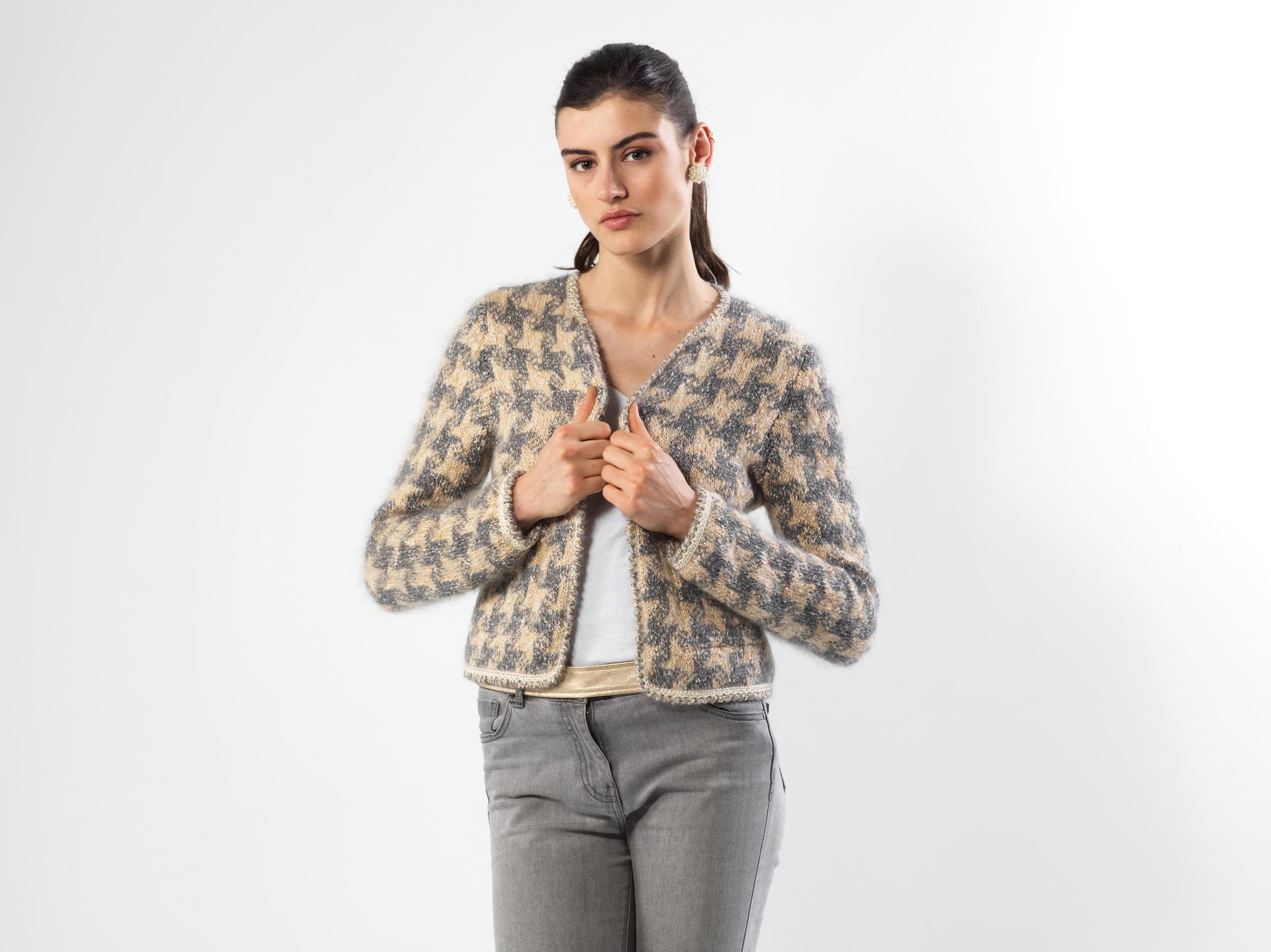 Modèle Tricot Veste Pied de Poule Paula en Mohair et soie – Anny
