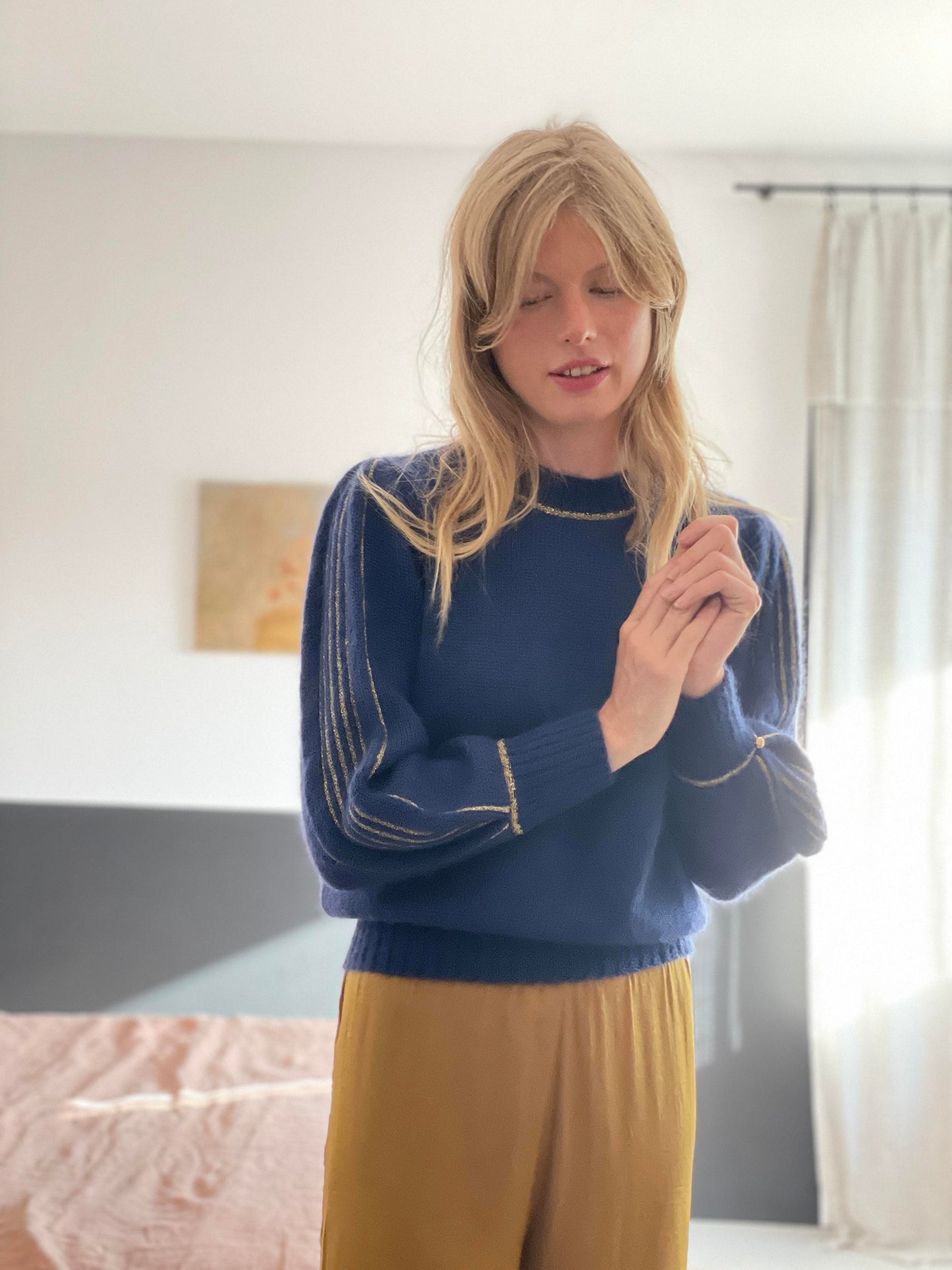 Pull Alix mohair Marine et doré