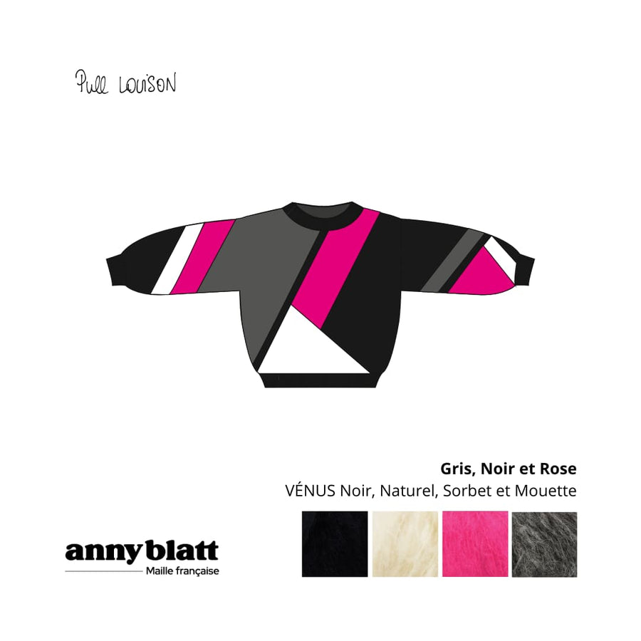 Charger l&#39;image dans la galerie, Pull mohair et laine rose noir gris et blanc Louison.png
