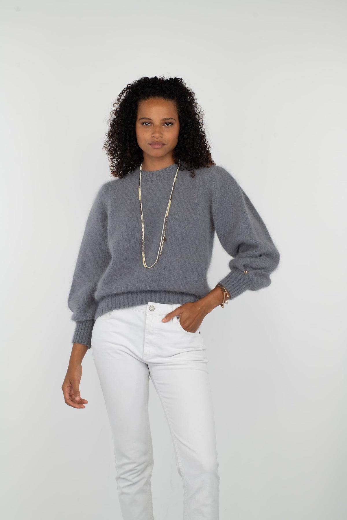 Pull Femme En Angora Vert Et Gris - Modèle Choucas Anny Blatt - Taille XL - Neuf