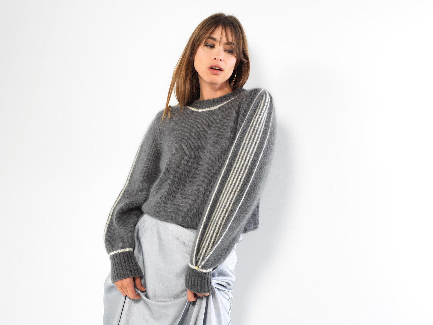 Pull Alix mohair à lignes écrues.