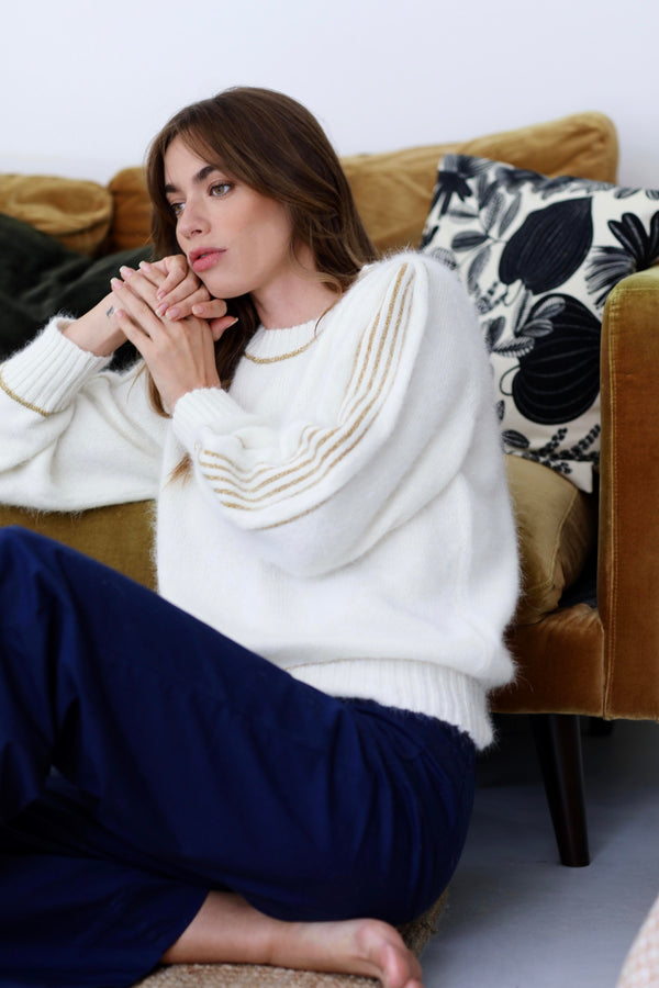 Charger l&#39;image dans la galerie, Pull Alix Angora Naturel et doré
